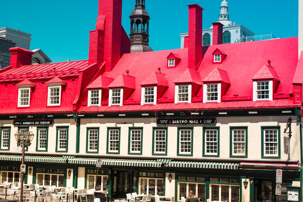 pink and white painted building