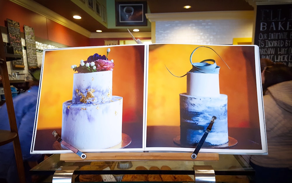 two fondant cake paintings