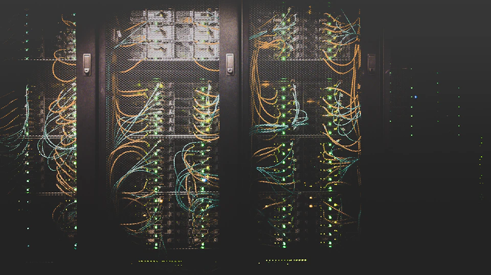 Server room with rows of computer servers