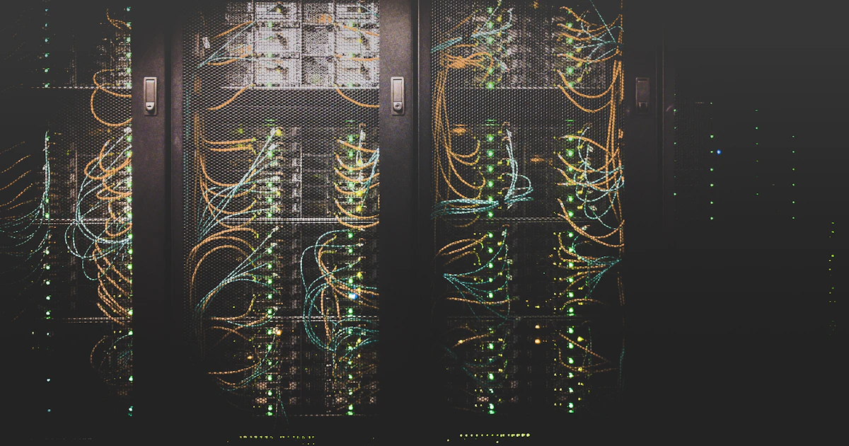 Server room technician in data center, observing racks used for high-performance AWS and Kubernetes workloads in tech infrastructure optimization case study