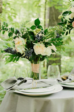 white rose with blueberries