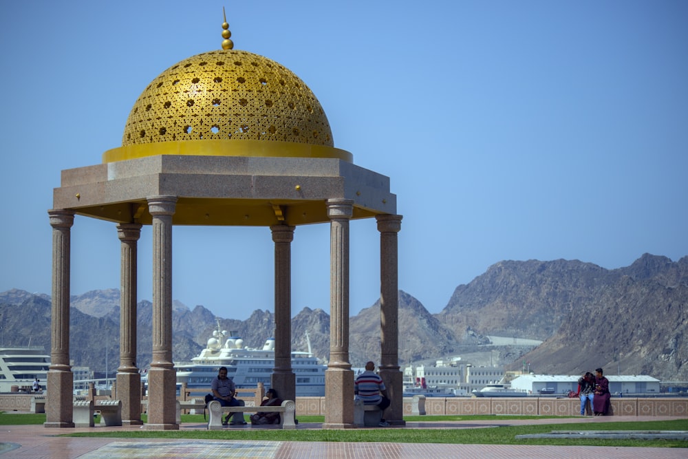 gray and gold gazebo