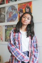 woman wearing plaid dress shirt