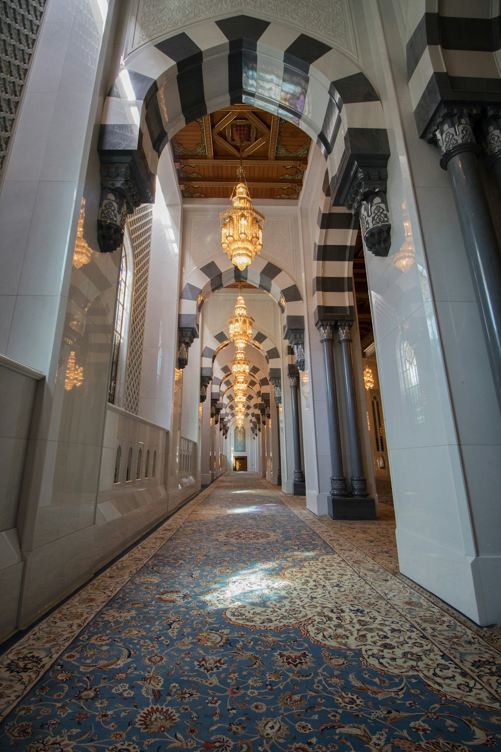 white and gray building interior with area rug