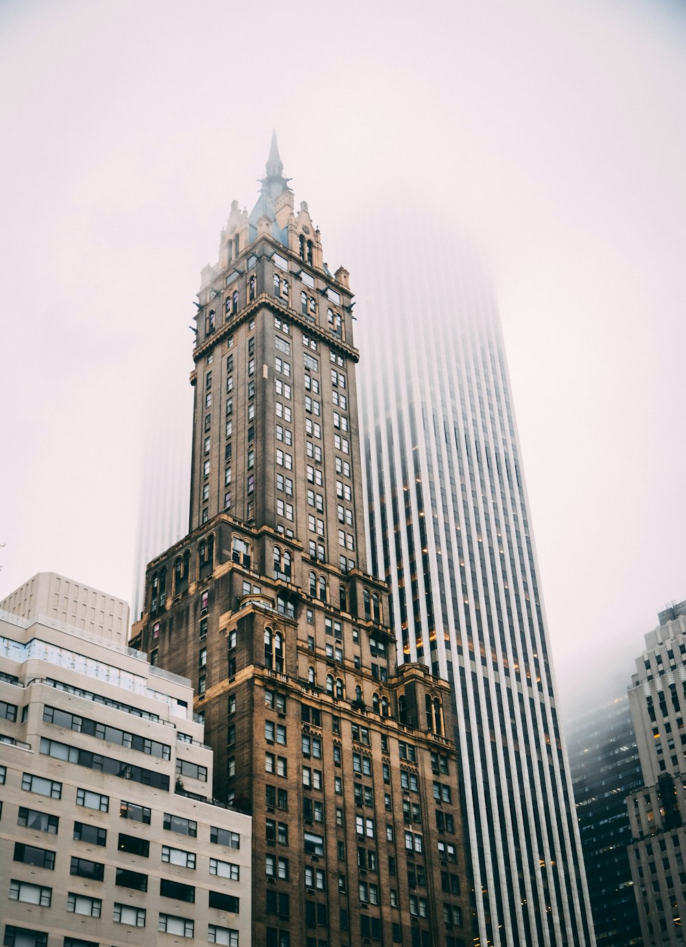 high rise buildings under white sky