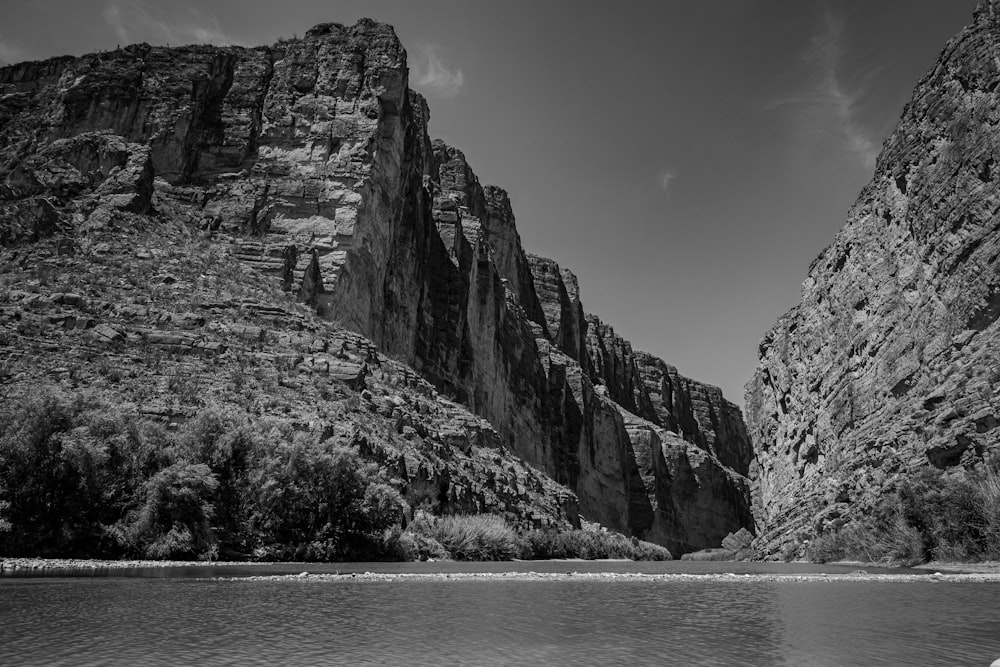 grayscale photography of land formation