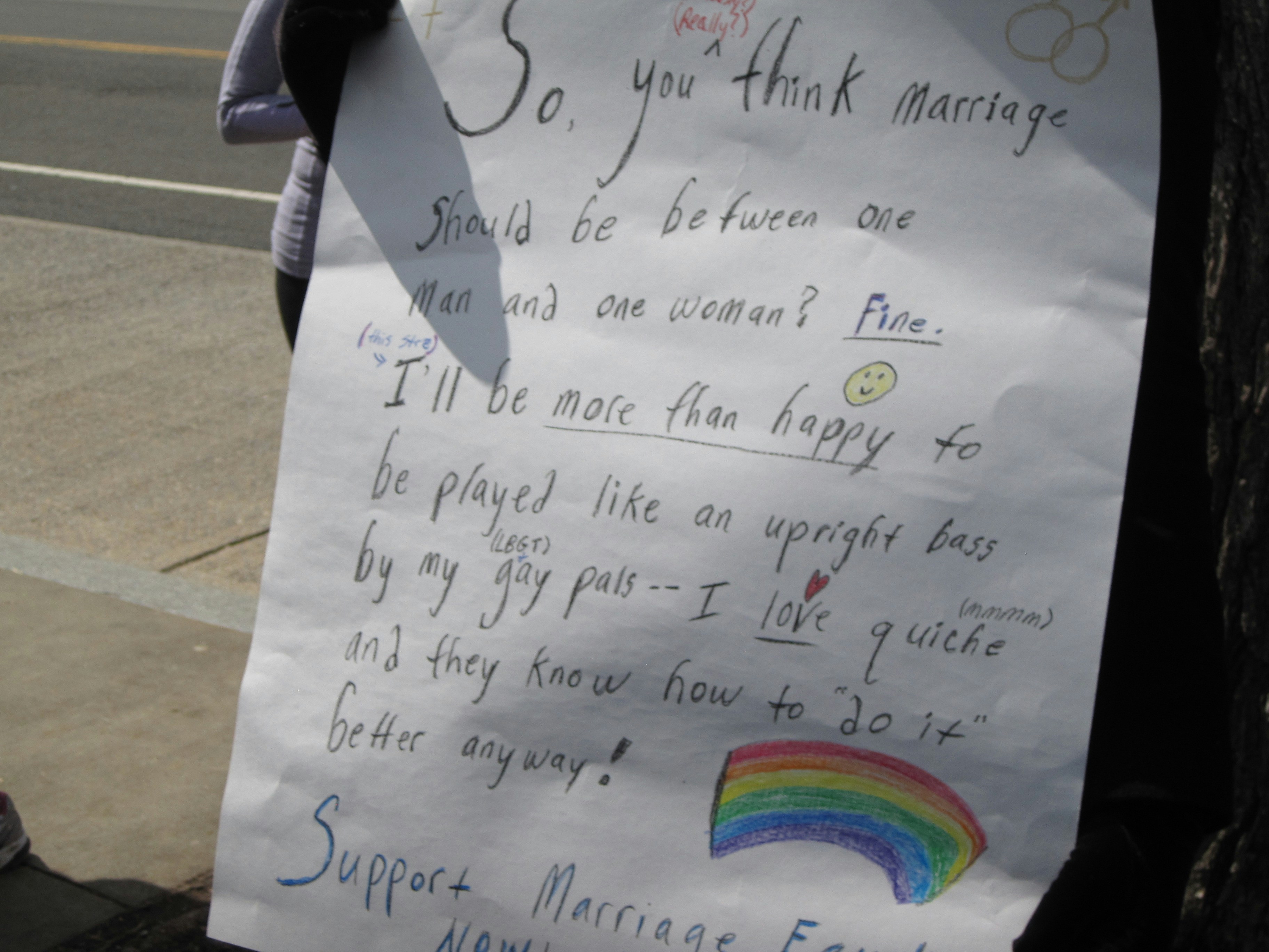 DOMA and Prop 8 protestors outside Supreme Court, March 26, 2013.