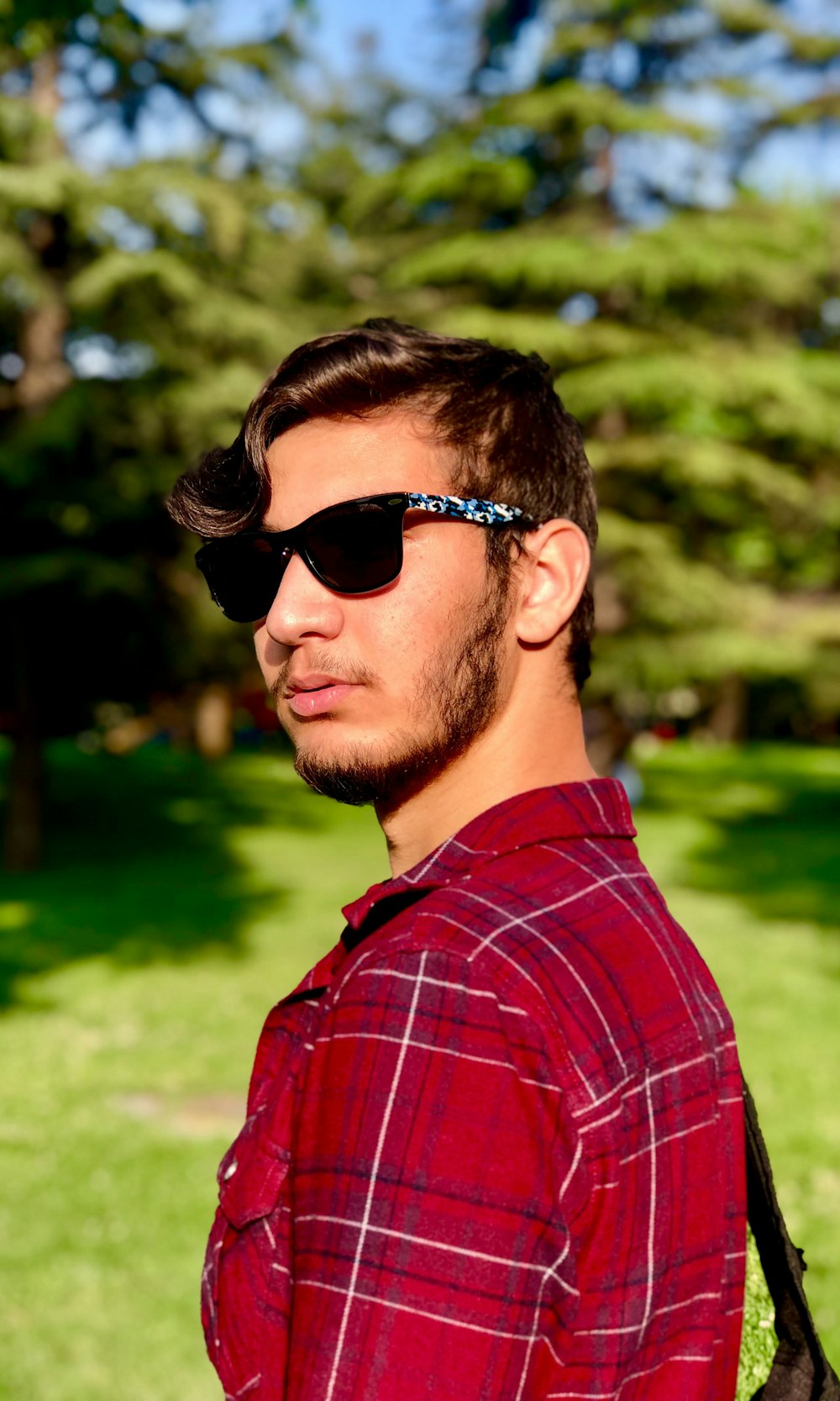 men's red and white plaid shirt