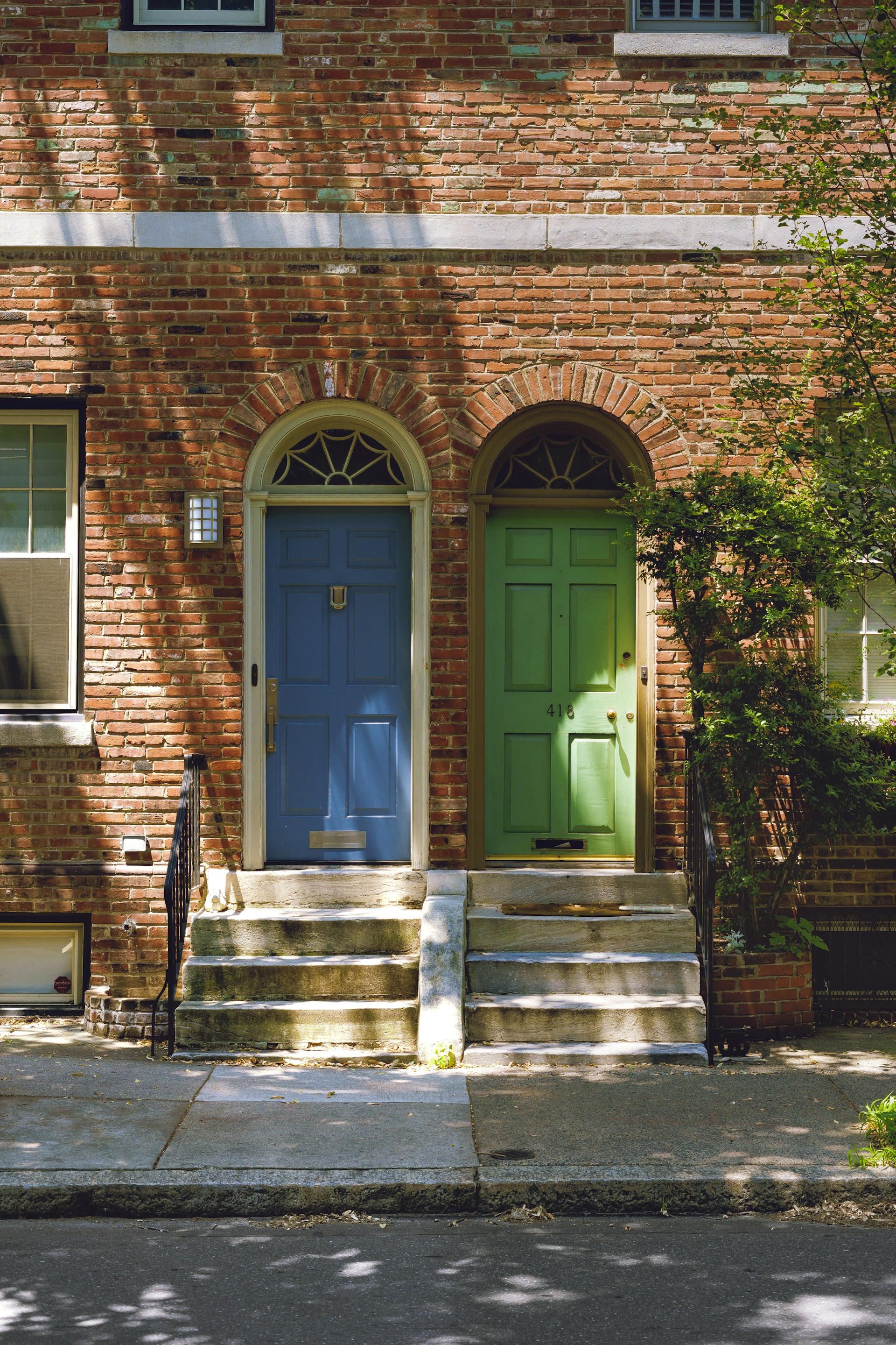 blue and green wooden doors