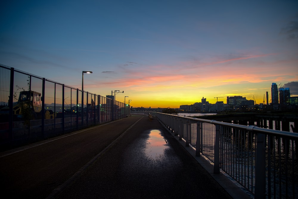 water puddle on concrete bridge at the harbor