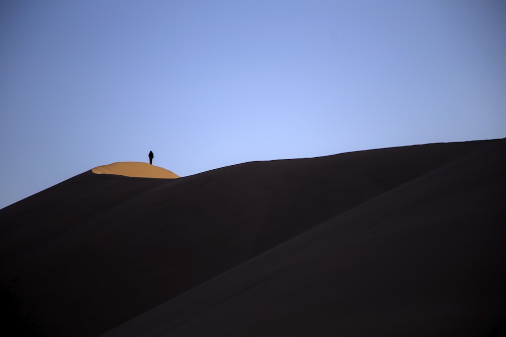 모래 언덕 꼭대기에 서 있는 사람