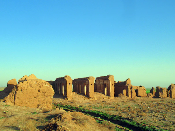 Historic ancient ruins under a bright blue sky in Mauritania