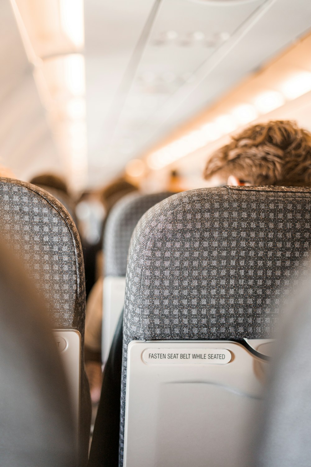 pessoas sentadas em cadeiras individuais dentro do avião