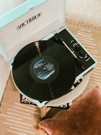 black and green Vicrola turntable