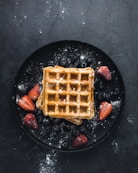square waffle with strawberries