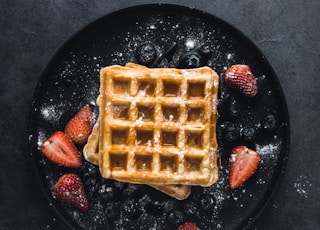 square waffle with strawberries