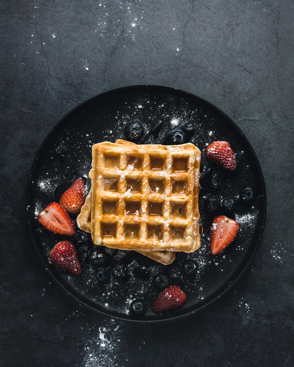 square waffle with strawberries