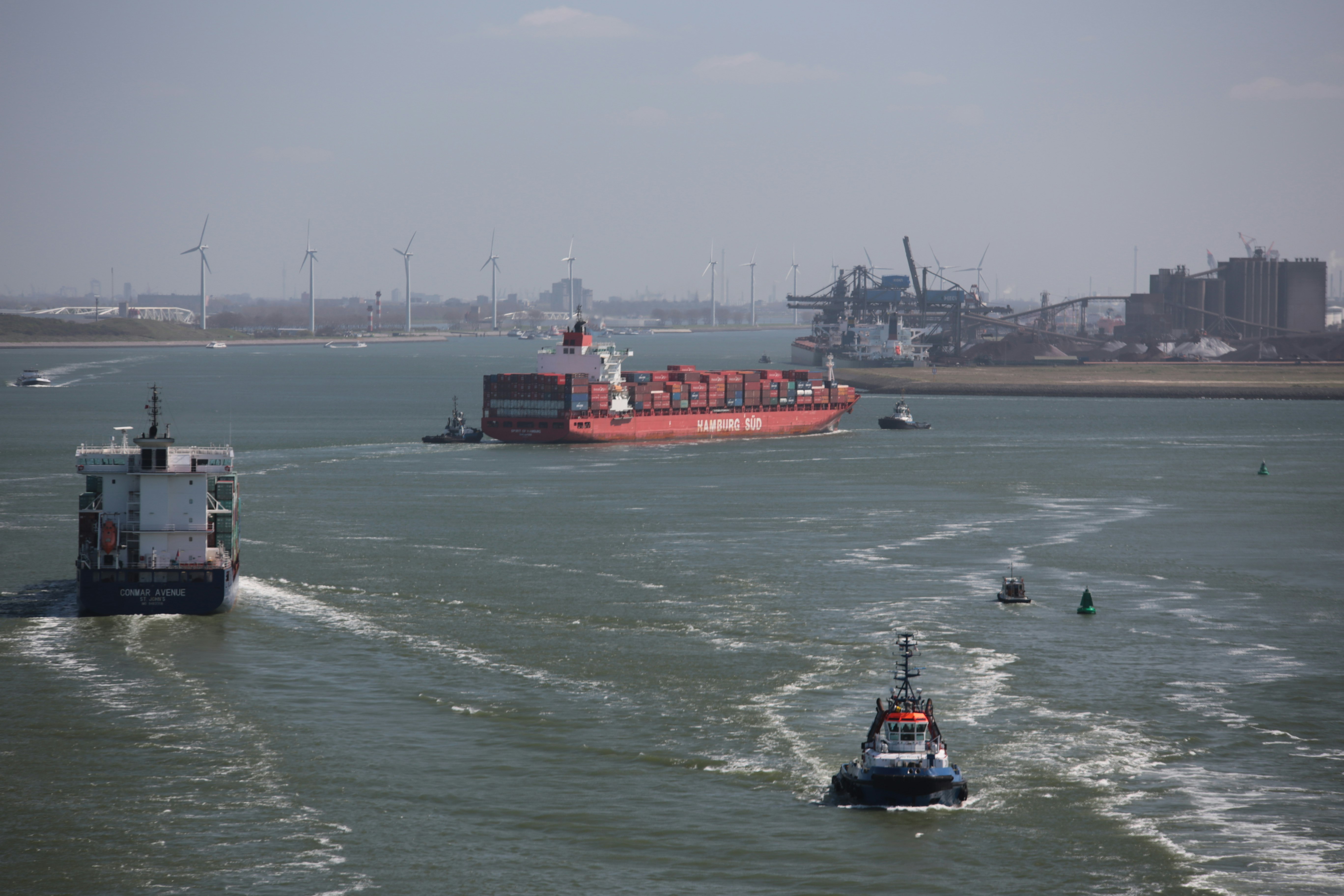 Boat traffic at port of Rotterdam