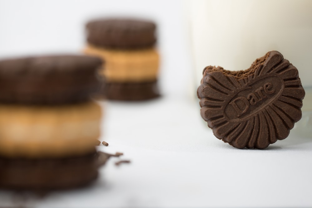 chocolate biscuits on white panel