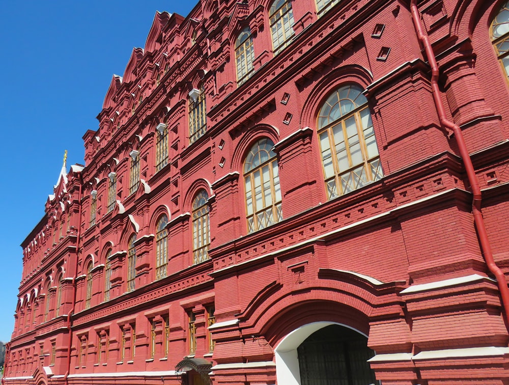 architectural photography of red building