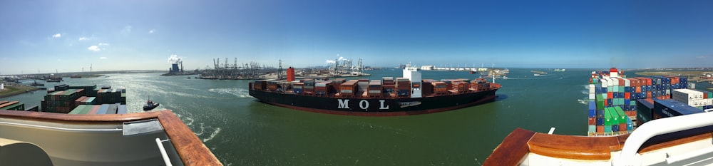 panoramic photography of cargo ship