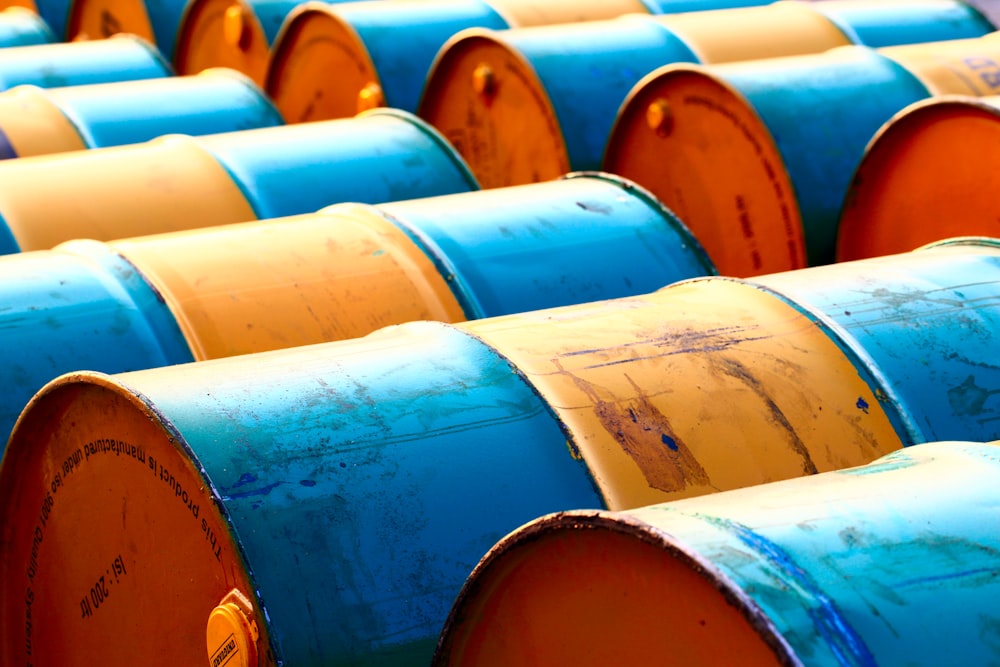 yellow-and-blue oil barrel lot