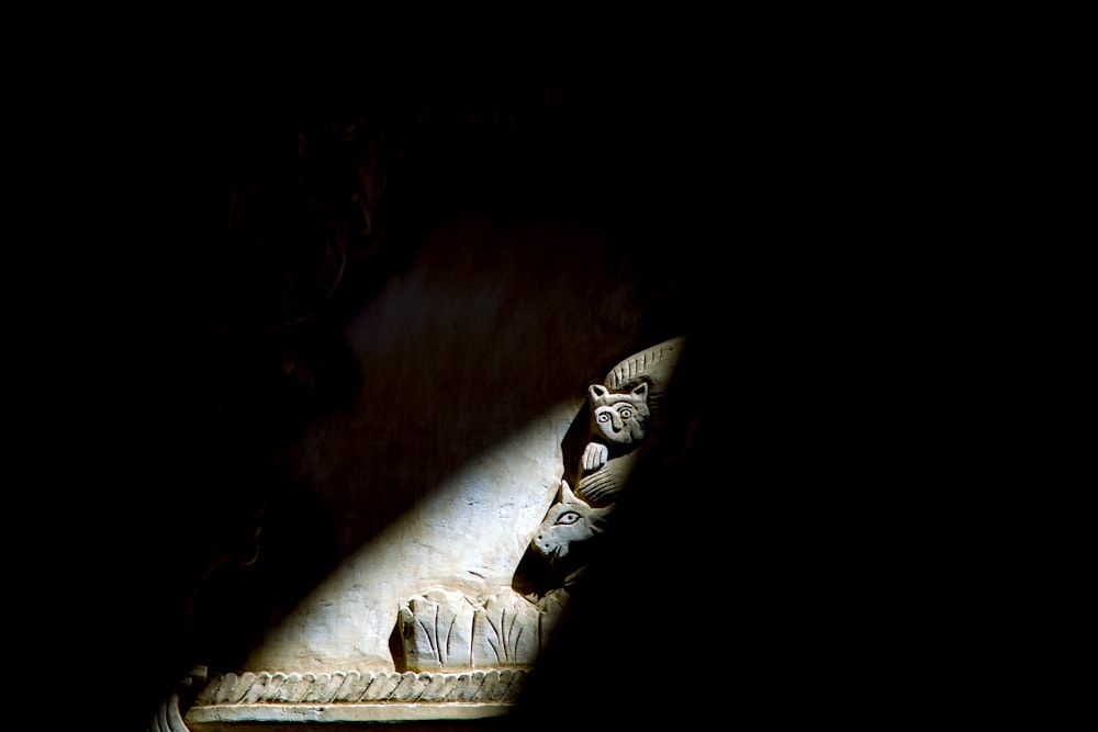 Un primo piano di una statua nel buio