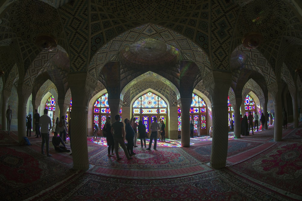 people standing inside building