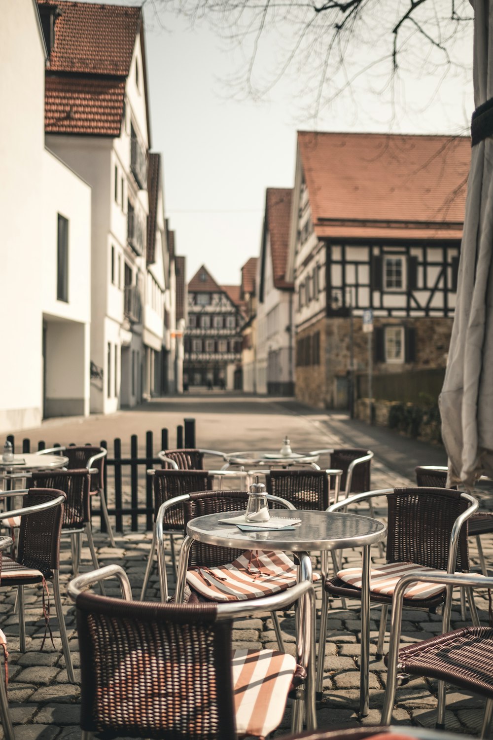 empty chairs and tables