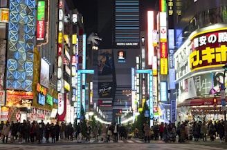 crowded pedestrian lane in urban area at night