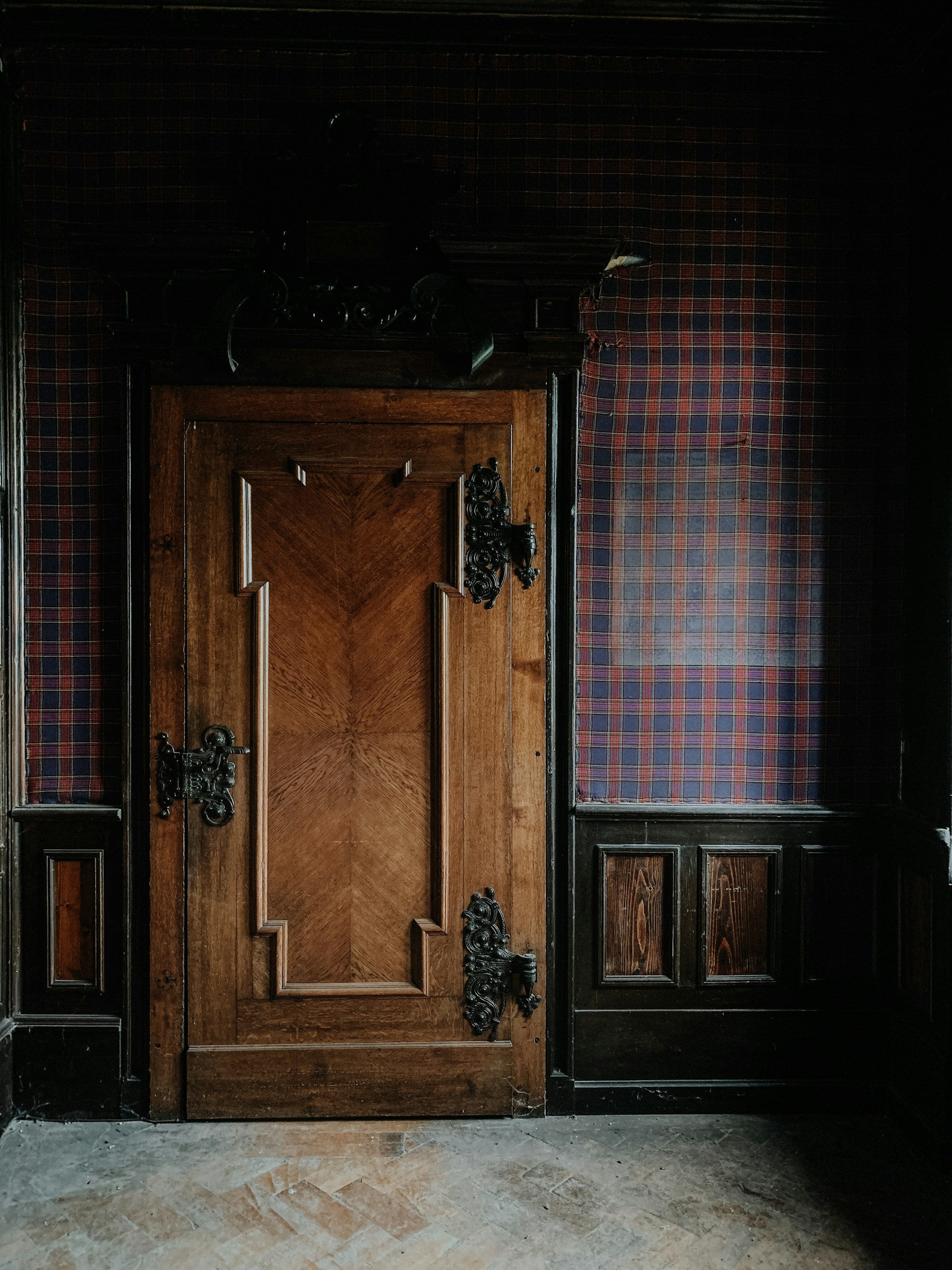 brown wooden door closed