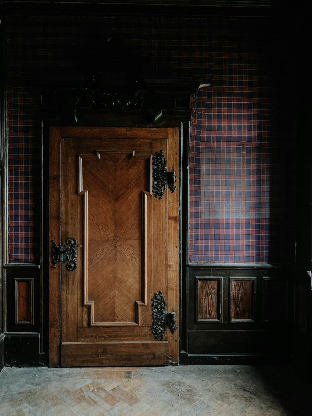 brown wooden door closed