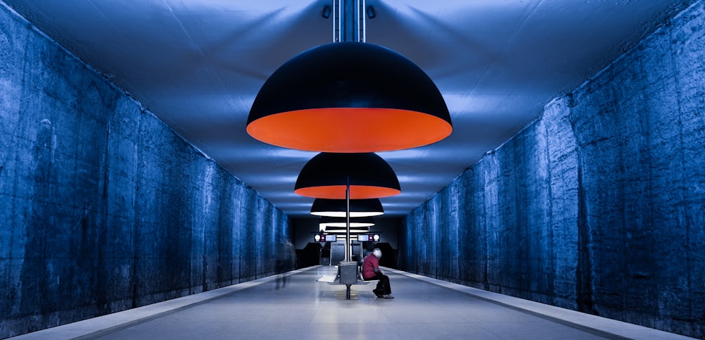 blue and orange concrete building interior