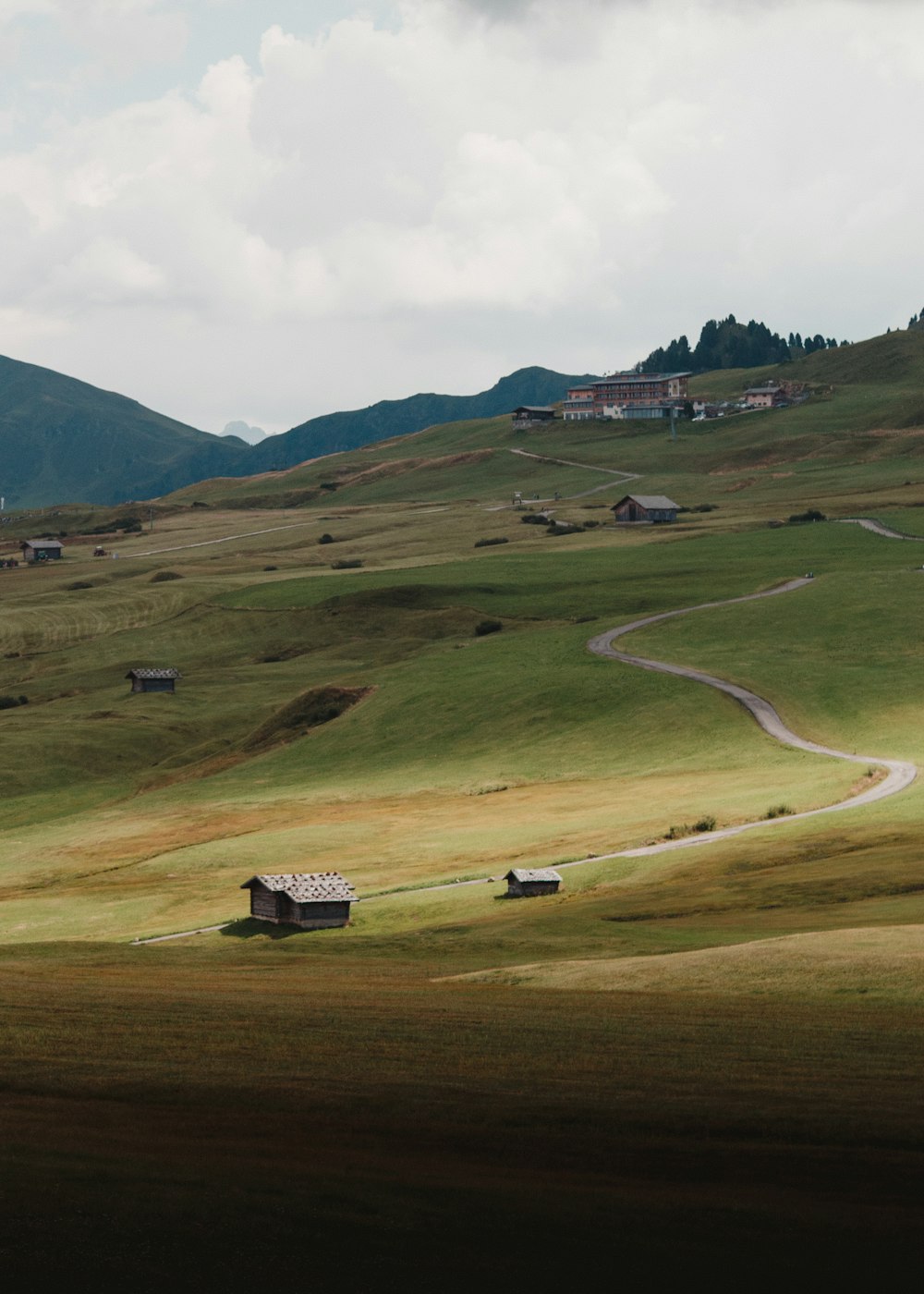 Grünes Grasland über weißen Wolken Foto