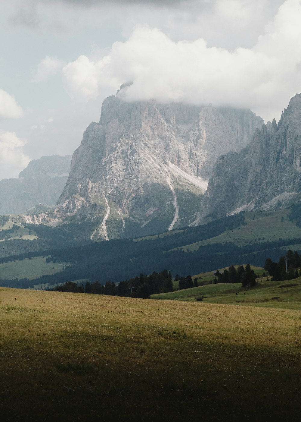 green grassland across mountain photo