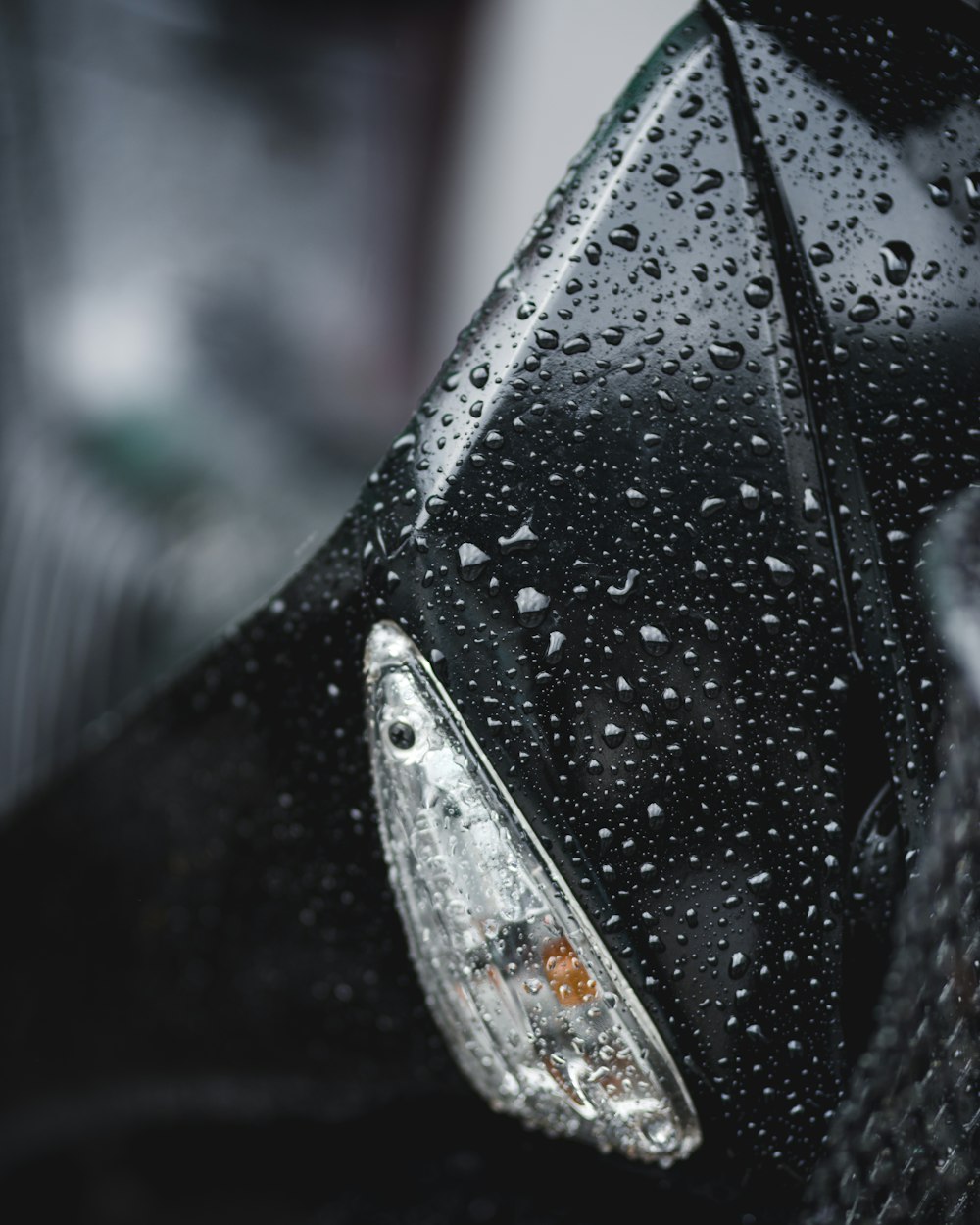a close up of a rain covered umbrella