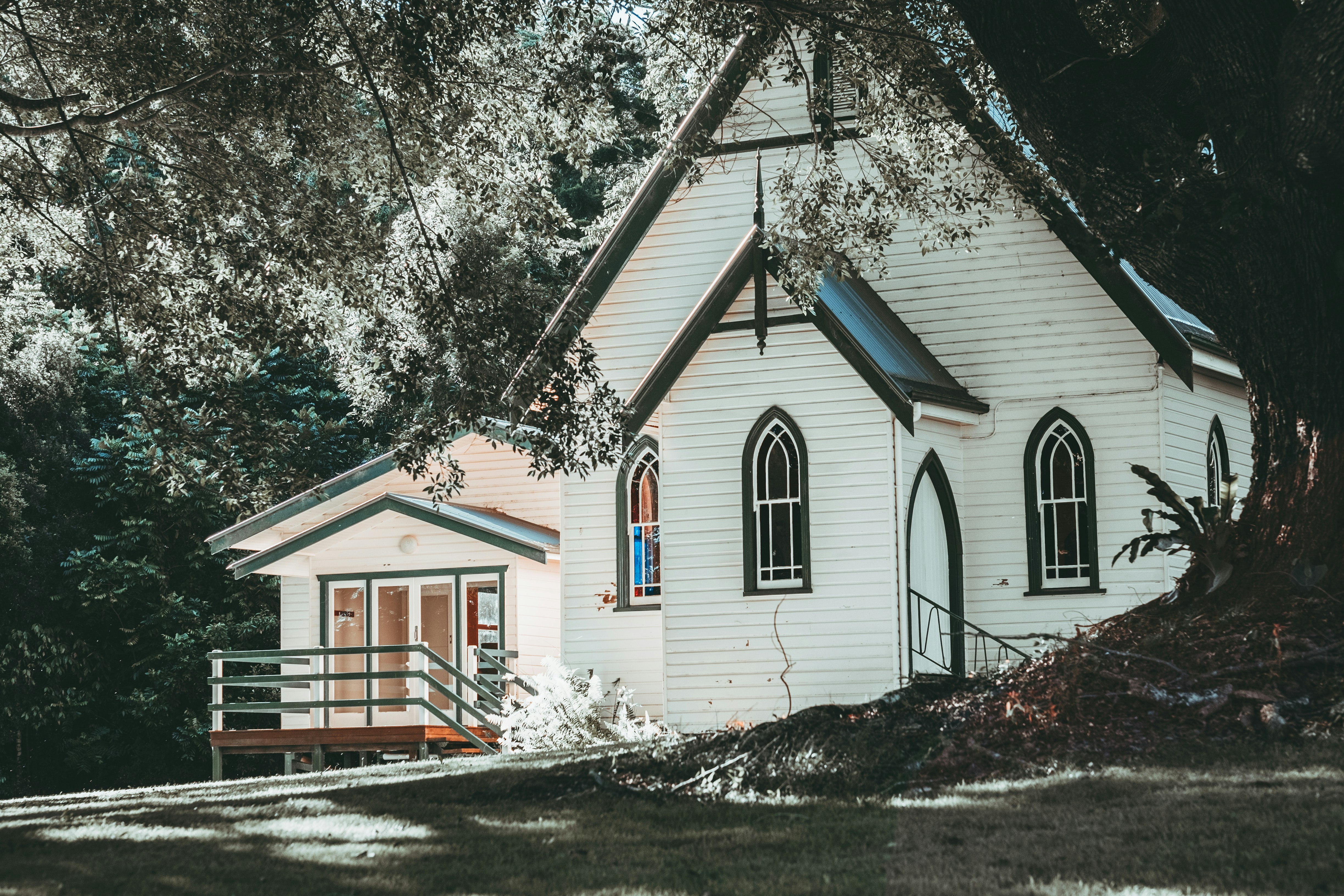 white and black wooden house near trees