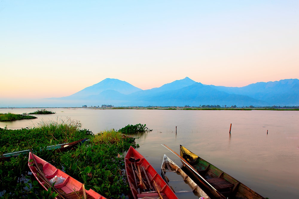 wooden boats at the lake