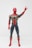 A detailed action figure of a superhero in a red and dark blue armored suit, featuring intricate gold lines across the chest. The figure is posed with one hand raised and some fingers extended, expressing a dynamic stance.