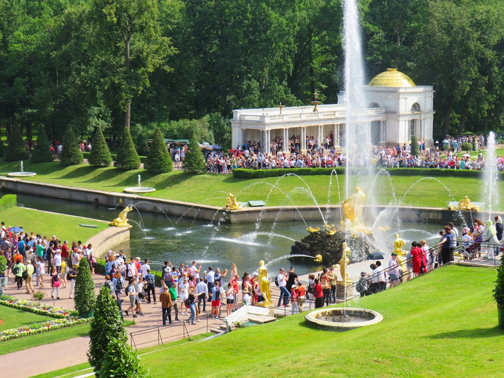 people gathering near water fountain