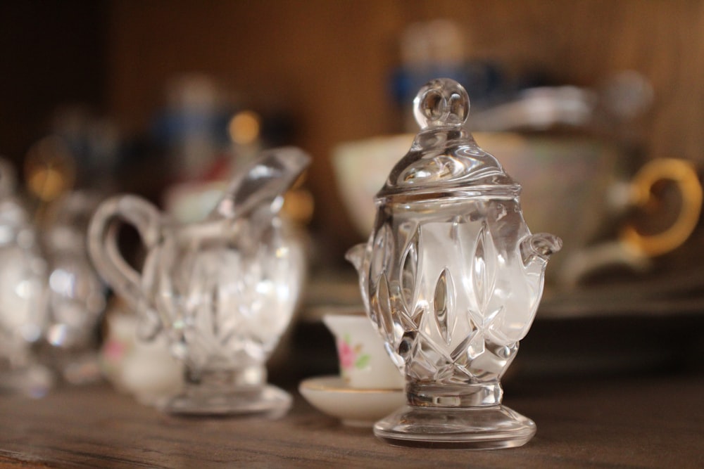 clear glass decanter on table