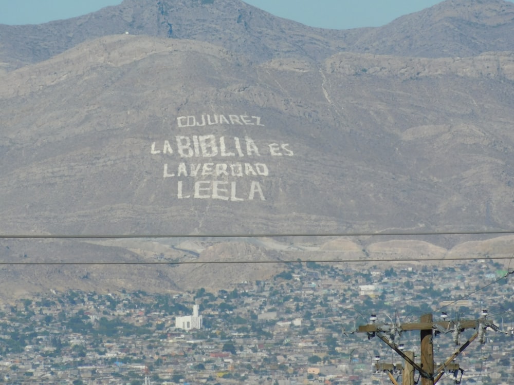 view of mountain with written texts