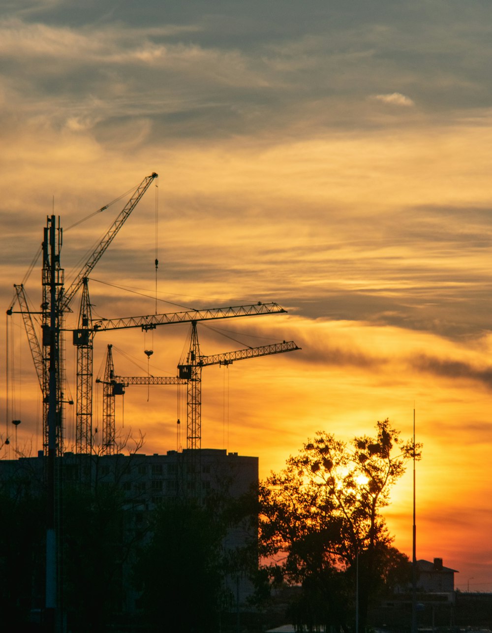 crane tower during golden hour