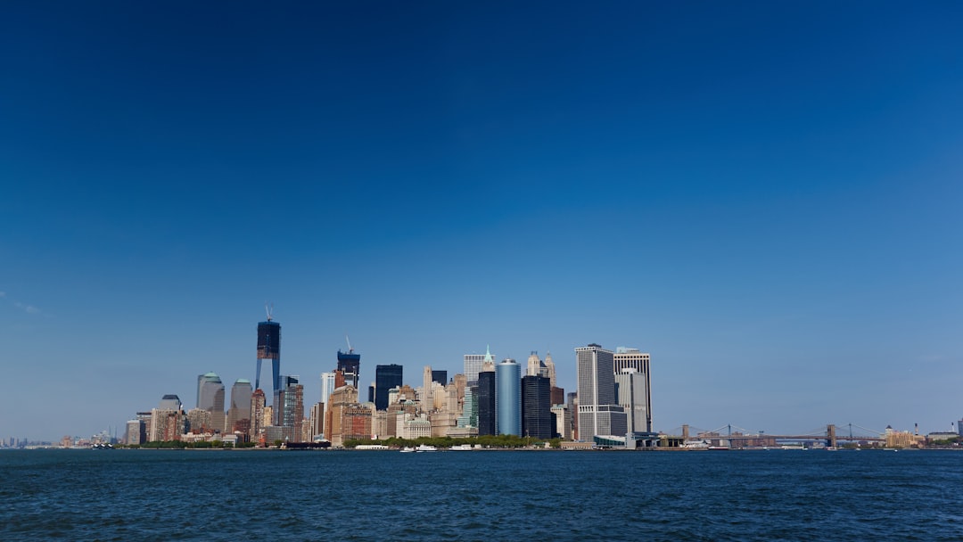 clear blue sky over the city by the harbor