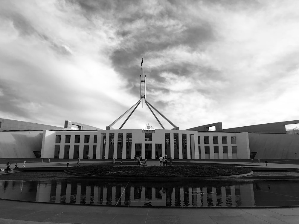 grayscale photo of building