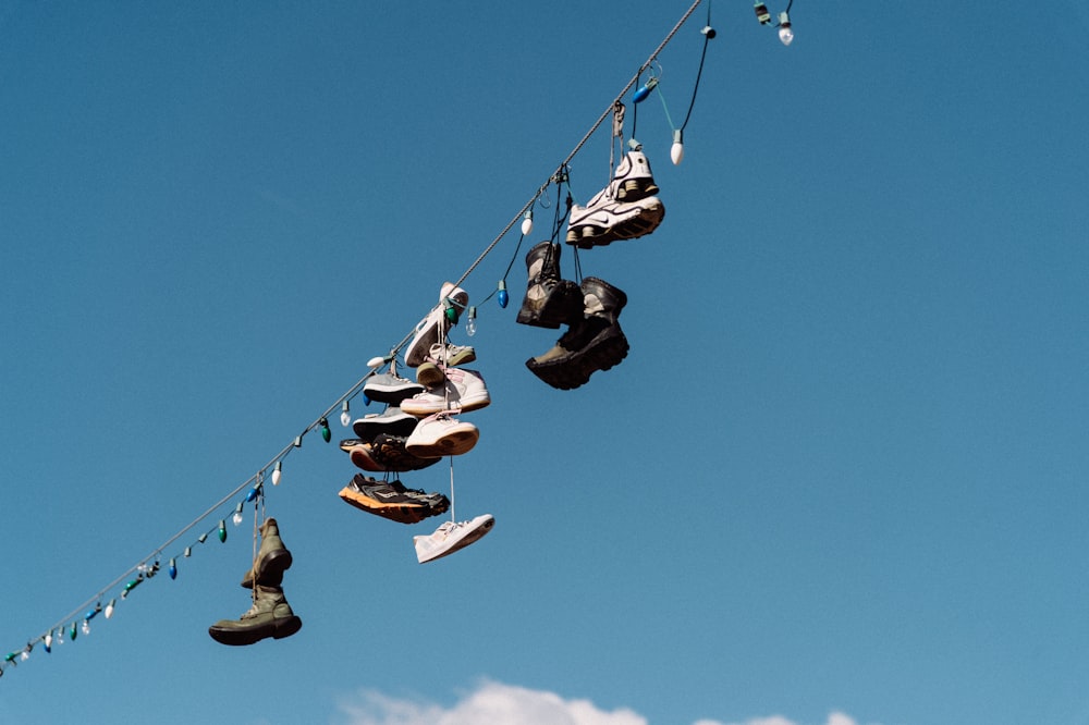 shoes hanging on string
