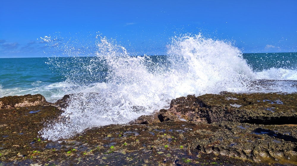 olas del mar aplastadas contra las piedras