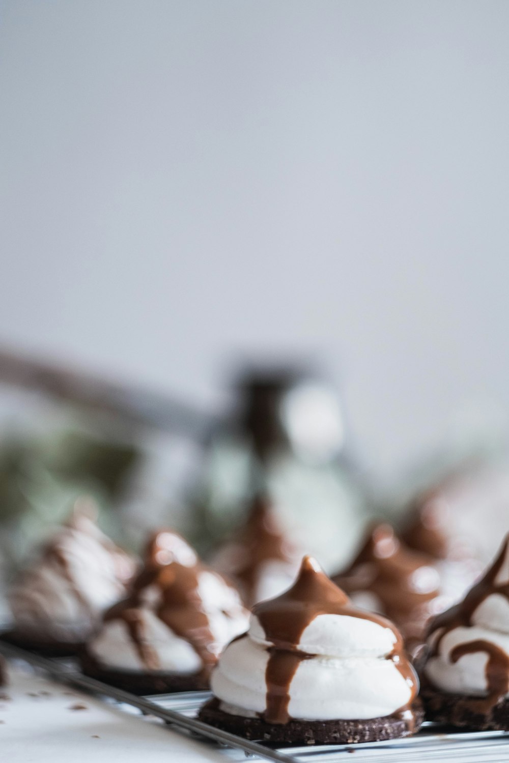 baked pastries with chocolate syrup