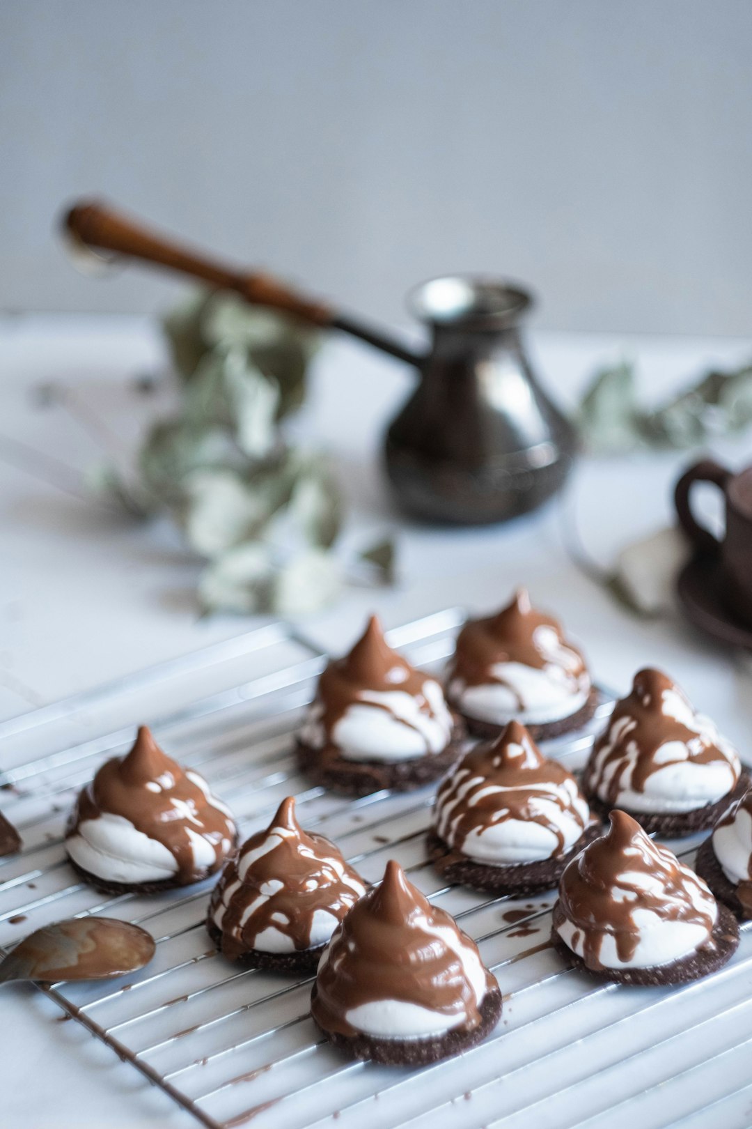 chocolate pastries on grey surface