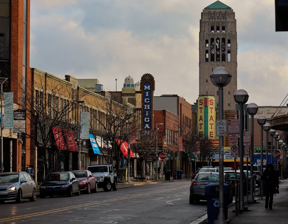 landscape photography of Michigan State city street